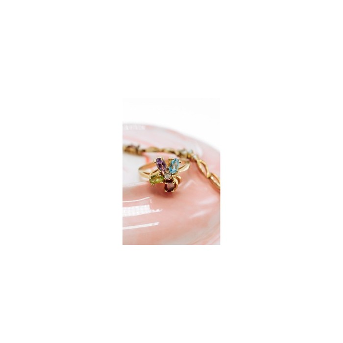 10K YELLOW GOLD AMETHYST, GARNET, TOPAZ, PERIDOT & DIAMOND RING SIZE 6.25