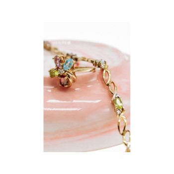 10K YELLOW GOLD AMETHYST, GARNET, TOPAZ, PERIDOT & DIAMOND RING SIZE 6.25