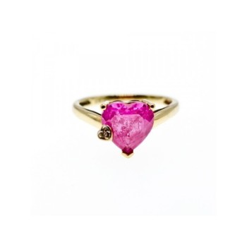 10K YELLOW GOLD PINK TOPAZ & DIAMOND HEART RING SIZE 8