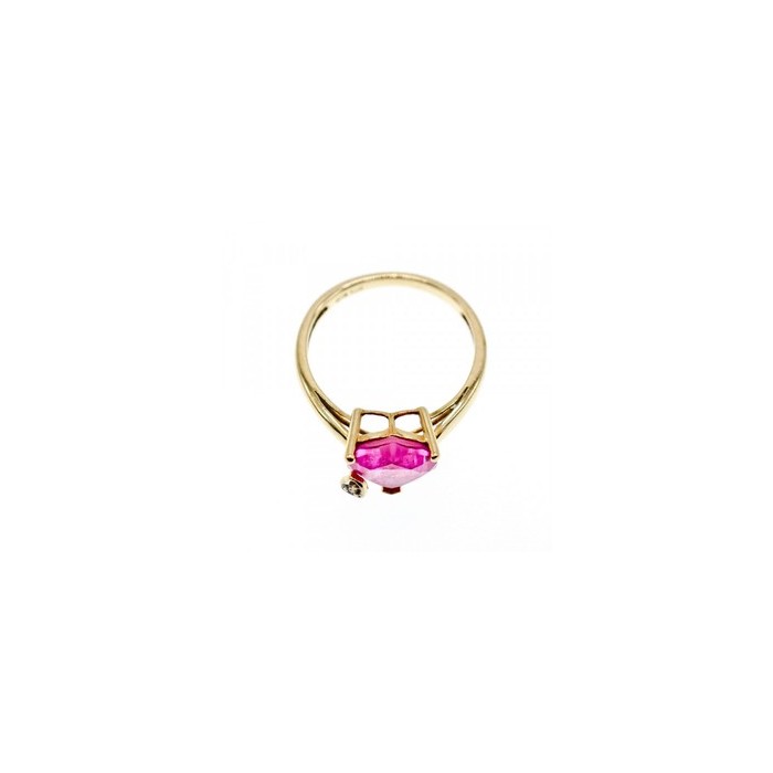 10K YELLOW GOLD PINK TOPAZ & DIAMOND HEART RING SIZE 8