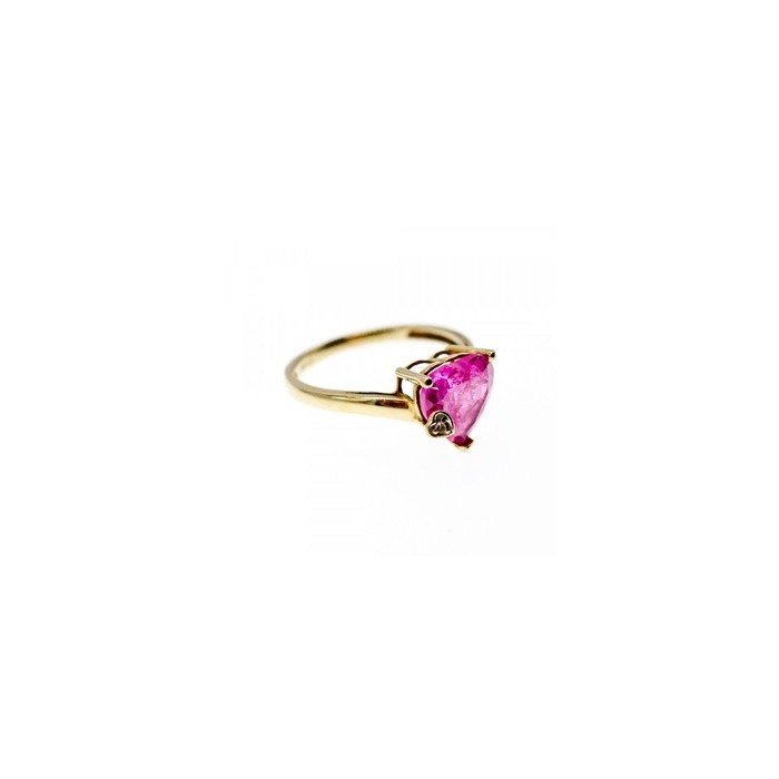 10K YELLOW GOLD PINK TOPAZ & DIAMOND HEART RING SIZE 8