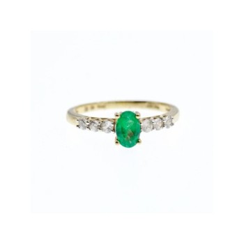 10K YELLOW GOLD EMERALD & COLORLESS SPINEL  RING SIZE 6.25