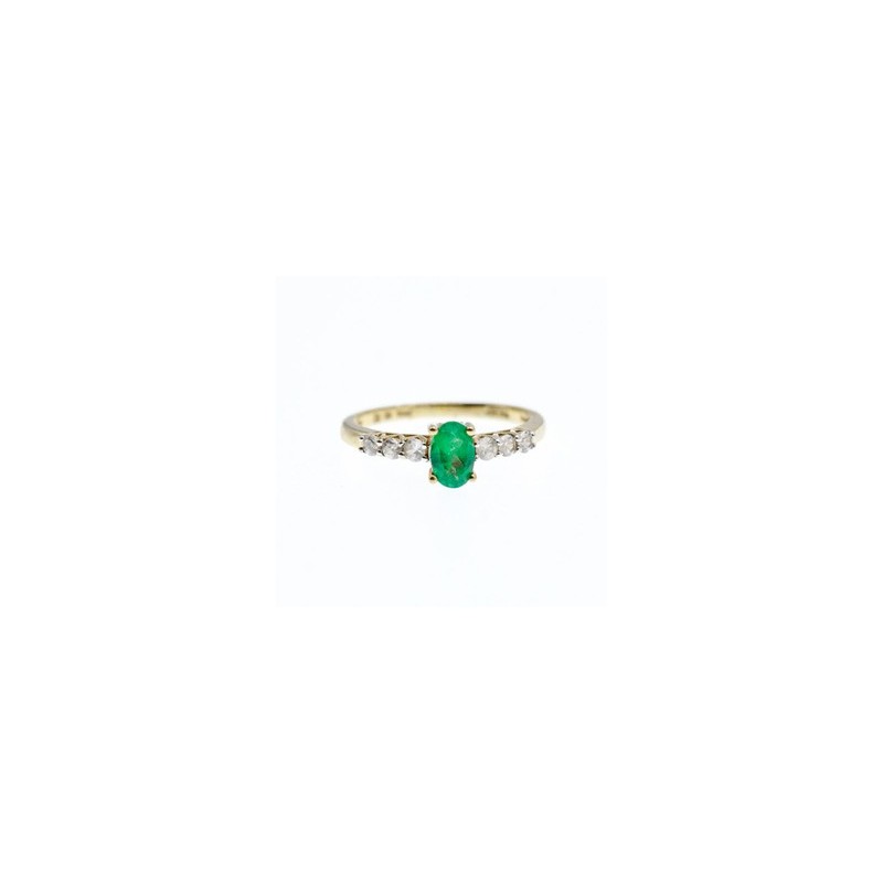 10K YELLOW GOLD EMERALD & COLORLESS SPINEL  RING SIZE 6.25