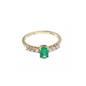 10K YELLOW GOLD EMERALD & COLORLESS SPINEL  RING SIZE 6.25