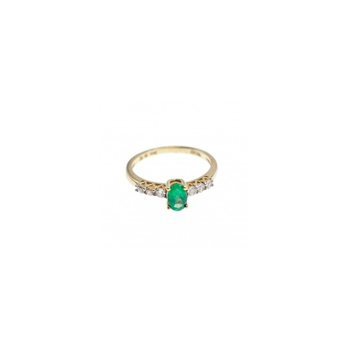 10K YELLOW GOLD EMERALD & COLORLESS SPINEL  RING SIZE 6.25