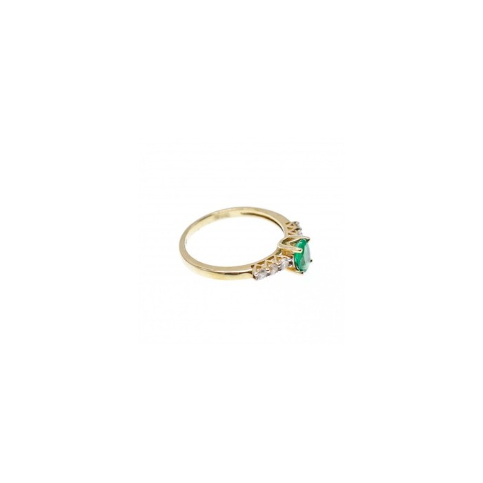 10K YELLOW GOLD EMERALD & COLORLESS SPINEL  RING SIZE 6.25