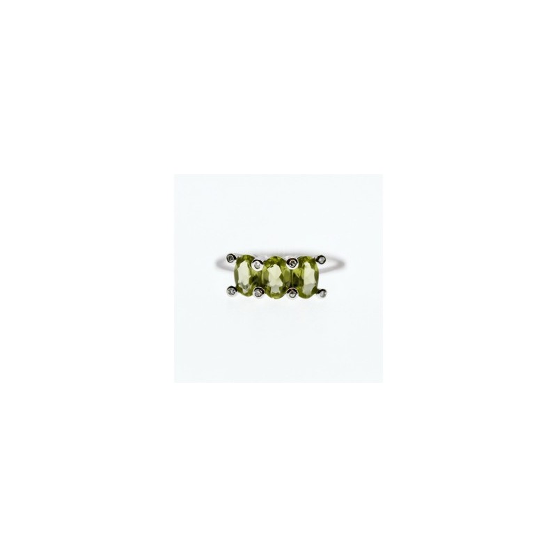 14K WHITE GOLD PERIDOT & DIAMONDS RING SIZE 11.12