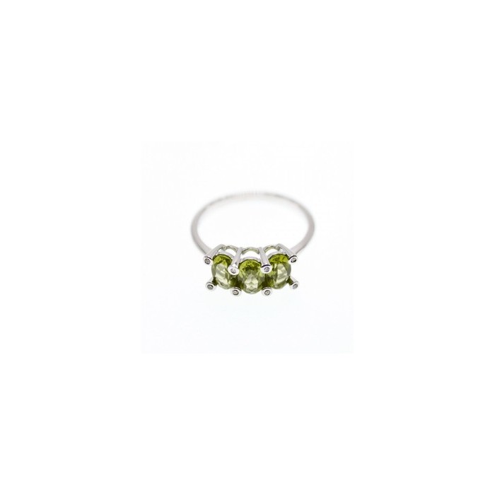 14K WHITE GOLD PERIDOT & DIAMONDS RING SIZE 11.12