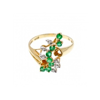 14K YELLOW GOLD EMERALD & DIAMONDS RING SIZE 8