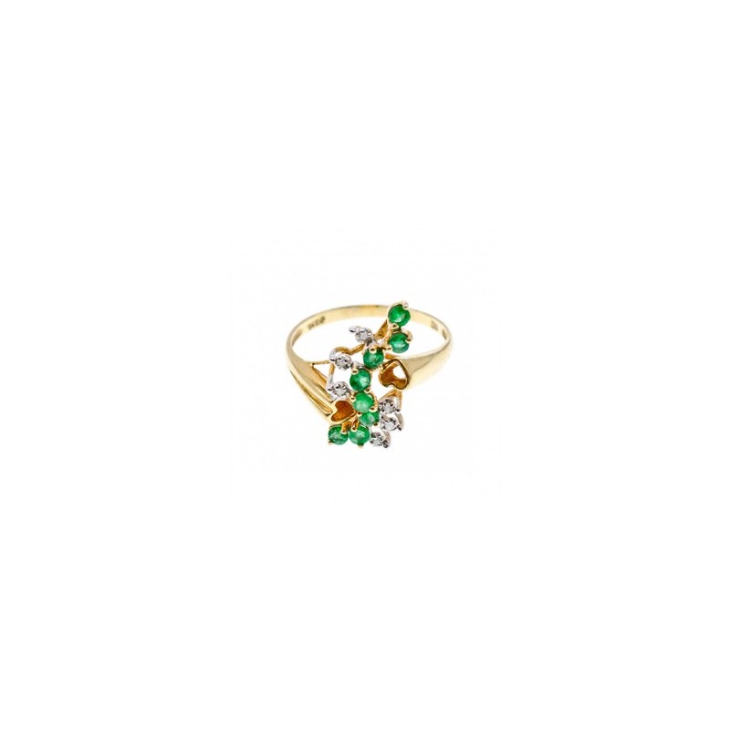 14K YELLOW GOLD EMERALD & DIAMONDS RING SIZE 8