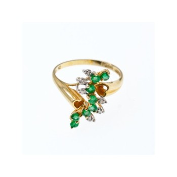 14K YELLOW GOLD EMERALD & DIAMONDS RING SIZE 8