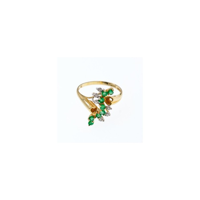 14K YELLOW GOLD EMERALD & DIAMONDS RING SIZE 8