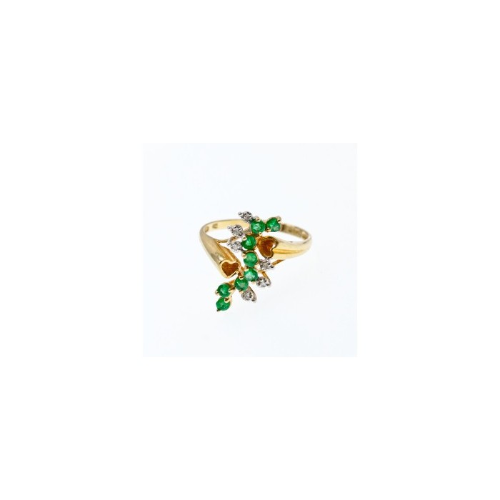 14K YELLOW GOLD EMERALD & DIAMONDS RING SIZE 8