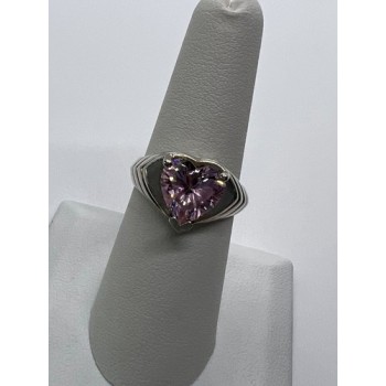 925 Sterling Silver CZ Pink Heart Ring Size 6.5