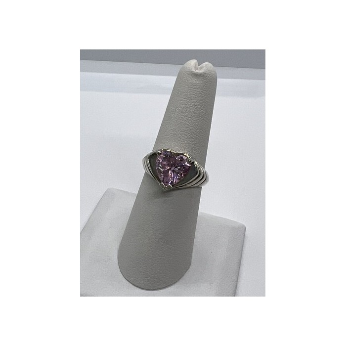 925 Sterling Silver CZ Pink Heart Ring Size 6.5