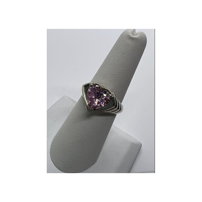 925 Sterling Silver CZ Pink Heart Ring Size 6.5