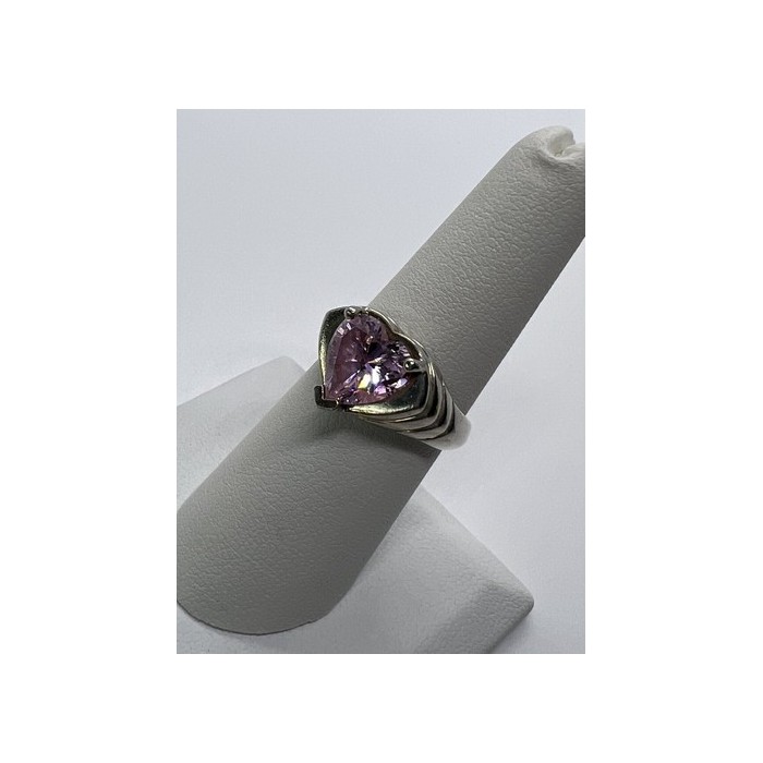 925 Sterling Silver CZ Pink Heart Ring Size 6.5