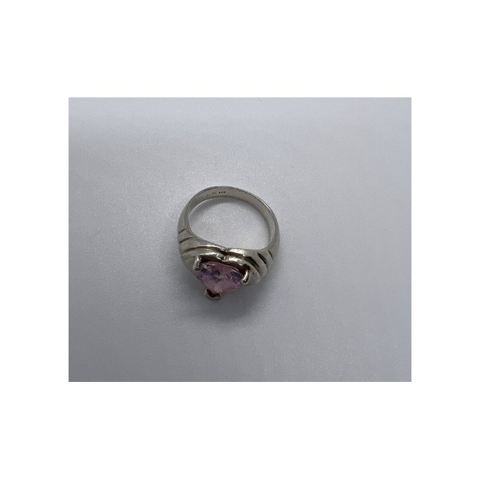 925 Sterling Silver CZ Pink Heart Ring Size 6.5