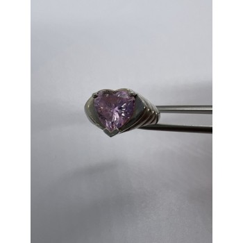 925 Sterling Silver CZ Pink Heart Ring Size 6.5