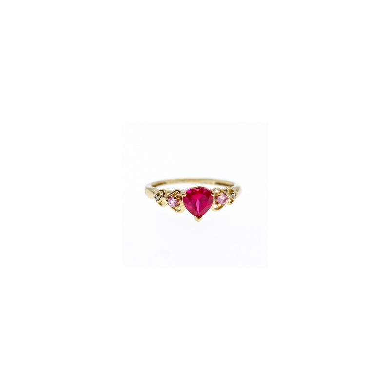 10K YELLOW GOLD STS RUBY SPINEL & DIAMOND HEART RING SIZE 7