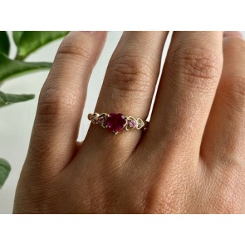 10K YELLOW GOLD STS RUBY SPINEL & DIAMOND HEART RING SIZE 7