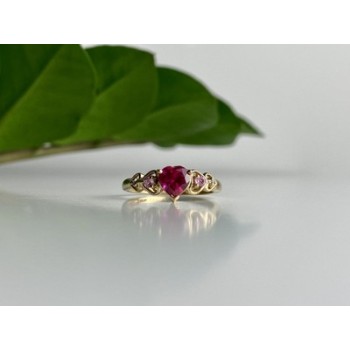 10K YELLOW GOLD STS RUBY SPINEL & DIAMOND HEART RING SIZE 7