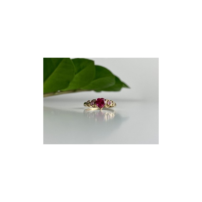 10K YELLOW GOLD STS RUBY SPINEL & DIAMOND HEART RING SIZE 7