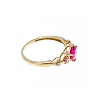 10K YELLOW GOLD STS RUBY SPINEL & DIAMOND HEART RING SIZE 7