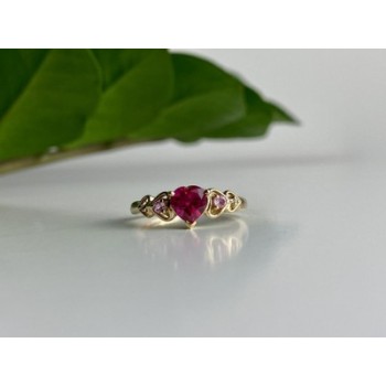 10K YELLOW GOLD STS RUBY SPINEL & DIAMOND HEART RING SIZE 7