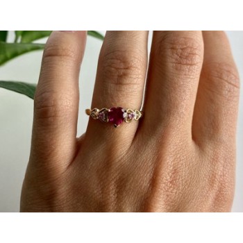 10K YELLOW GOLD STS RUBY SPINEL & DIAMOND HEART RING SIZE 7