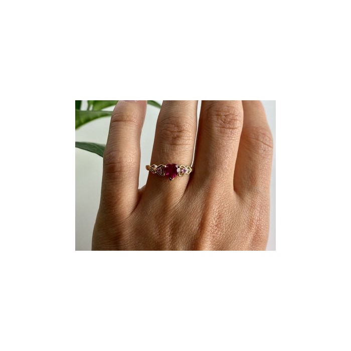 10K YELLOW GOLD STS RUBY SPINEL & DIAMOND HEART RING SIZE 7