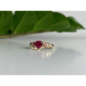 10K YELLOW GOLD STS RUBY SPINEL & DIAMOND HEART RING SIZE 7