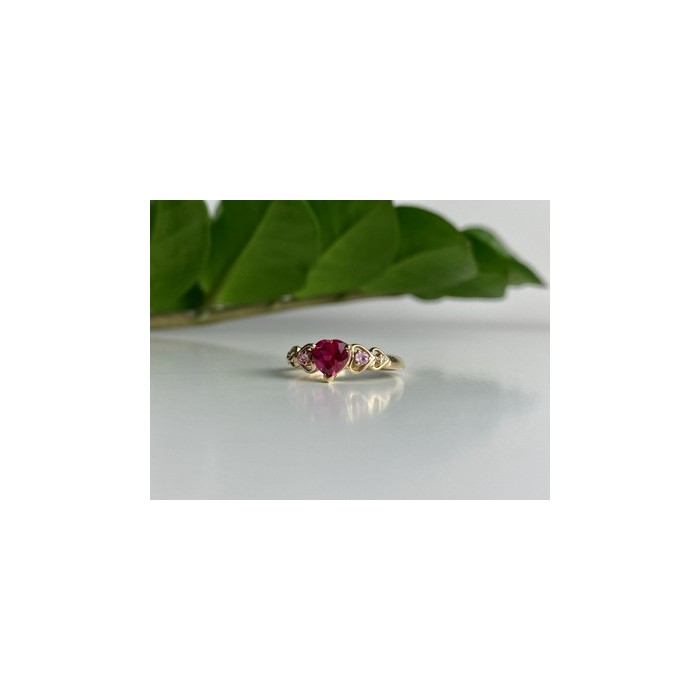 10K YELLOW GOLD STS RUBY SPINEL & DIAMOND HEART RING SIZE 7