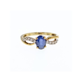 10K YELLOW GOLD BLUE & WHITE SAPPHIRE RING SIZE 6.75