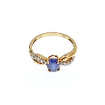 10K YELLOW GOLD BLUE & WHITE SAPPHIRE RING SIZE 6.75