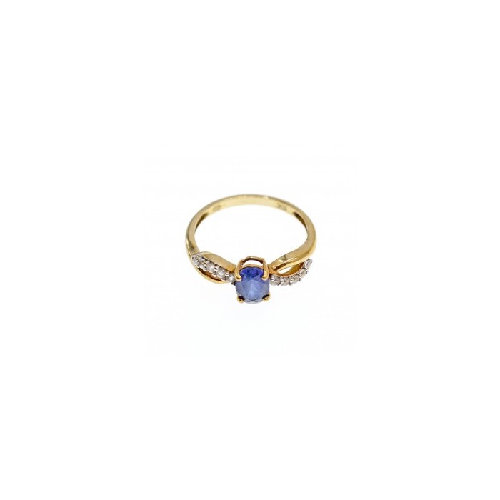 10K YELLOW GOLD BLUE & WHITE SAPPHIRE RING SIZE 6.75