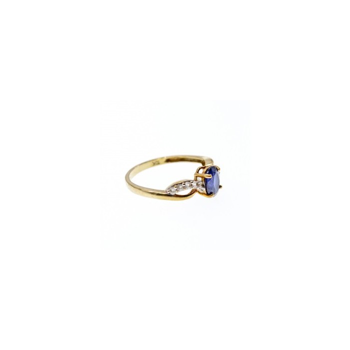 10K YELLOW GOLD BLUE & WHITE SAPPHIRE RING SIZE 6.75