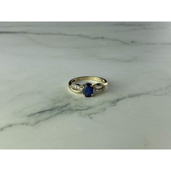 10K YELLOW GOLD BLUE & WHITE SAPPHIRE RING SIZE 6.75