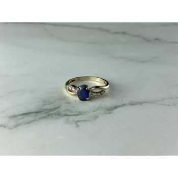 10K YELLOW GOLD BLUE & WHITE SAPPHIRE RING SIZE 6.75