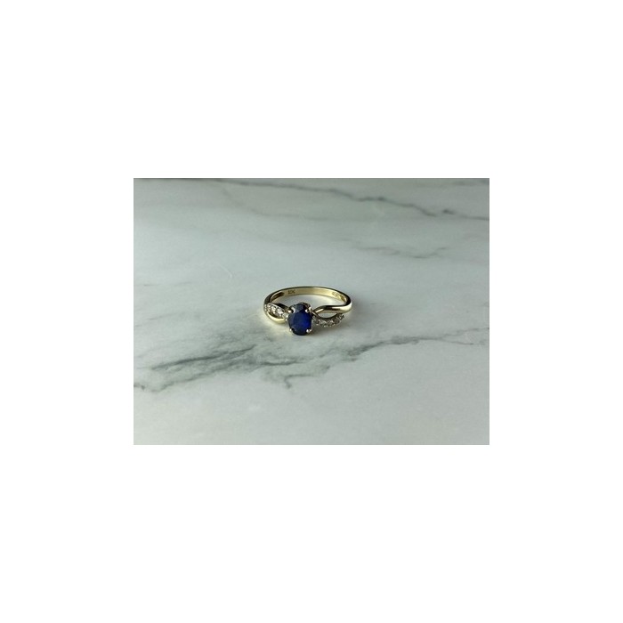 10K YELLOW GOLD BLUE & WHITE SAPPHIRE RING SIZE 6.75