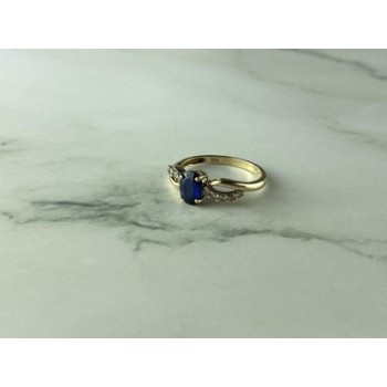 10K YELLOW GOLD BLUE & WHITE SAPPHIRE RING SIZE 6.75