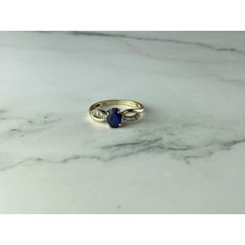 10K YELLOW GOLD BLUE & WHITE SAPPHIRE RING SIZE 6.75
