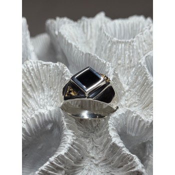 925 Sterling Silver Black Enamel & Black Diamonds Men's Ring Size 8.3