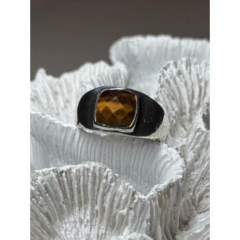 925 Sterling Silver Amber Men's Ring Size 8
