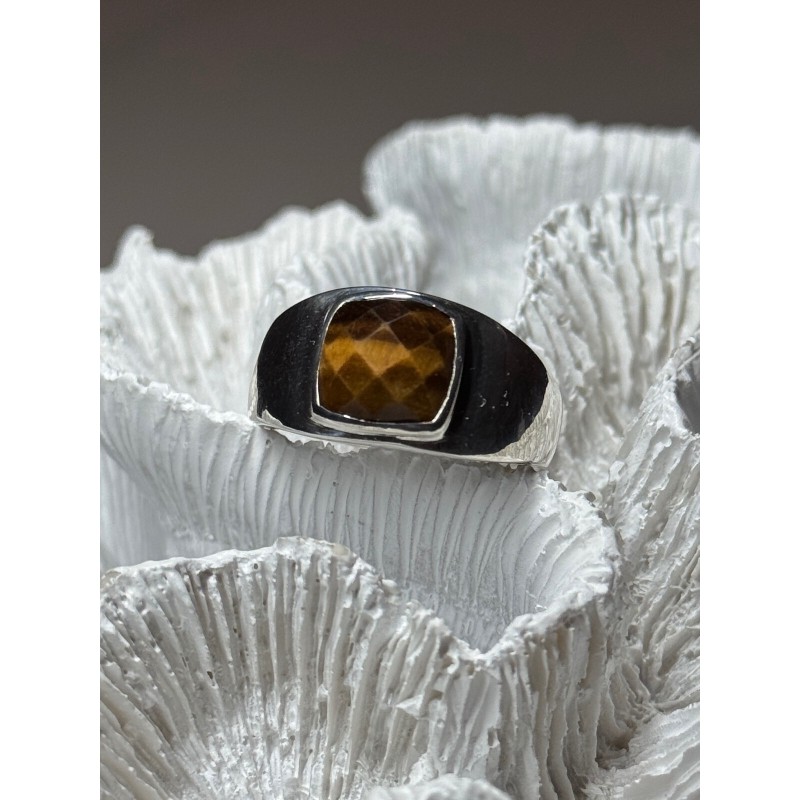 925 Sterling Silver Amber Men's Ring Size 8