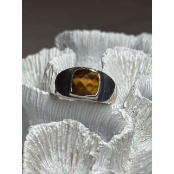 925 Sterling Silver Amber Men's Ring Size 8
