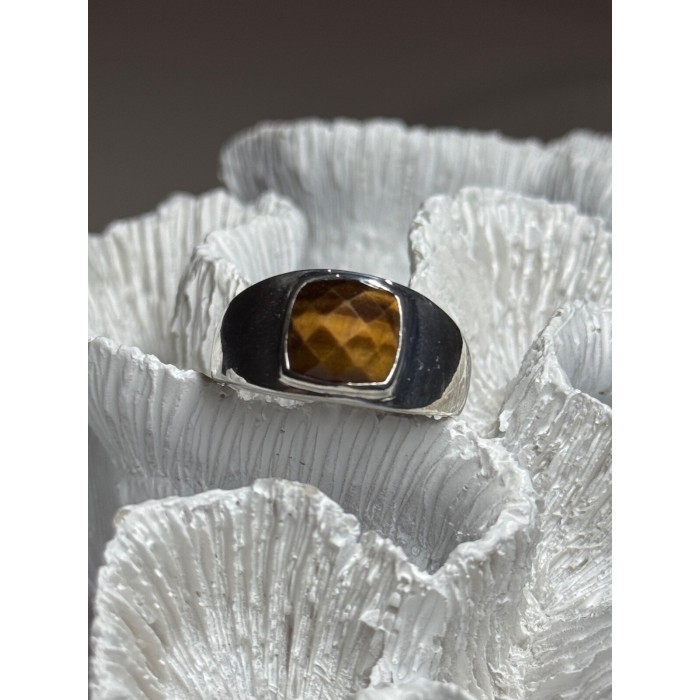 925 Sterling Silver Amber Men's Ring Size 8