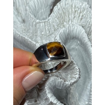 925 Sterling Silver Amber Men's Ring Size 8
