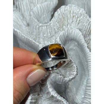 925 Sterling Silver Amber Men's Ring Size 8