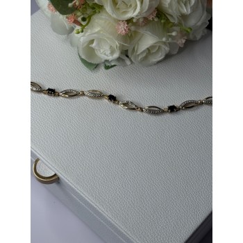 Dl 925 Sterling Silver Gold Plated Sapphire Bracelet Length 7.5 Inch